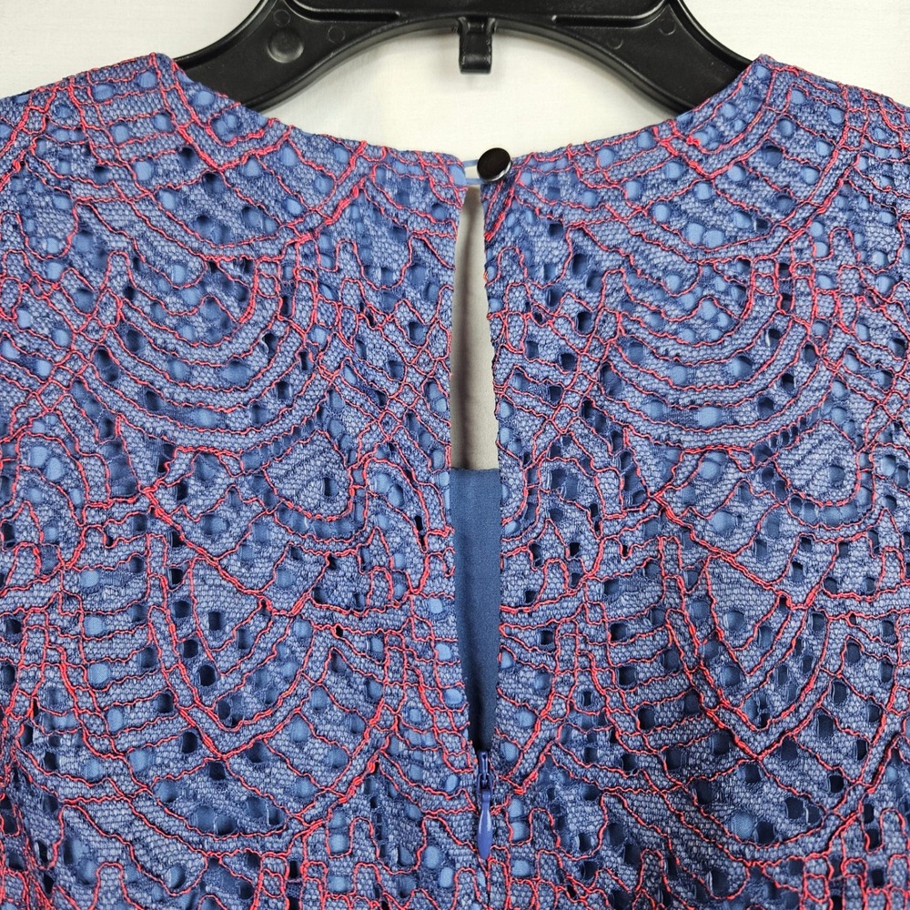 Banana Republic Blue Red Lace Asymmetrical Hem Fit Flare Dress Size 12 Cocktail - Picture 4 of 6